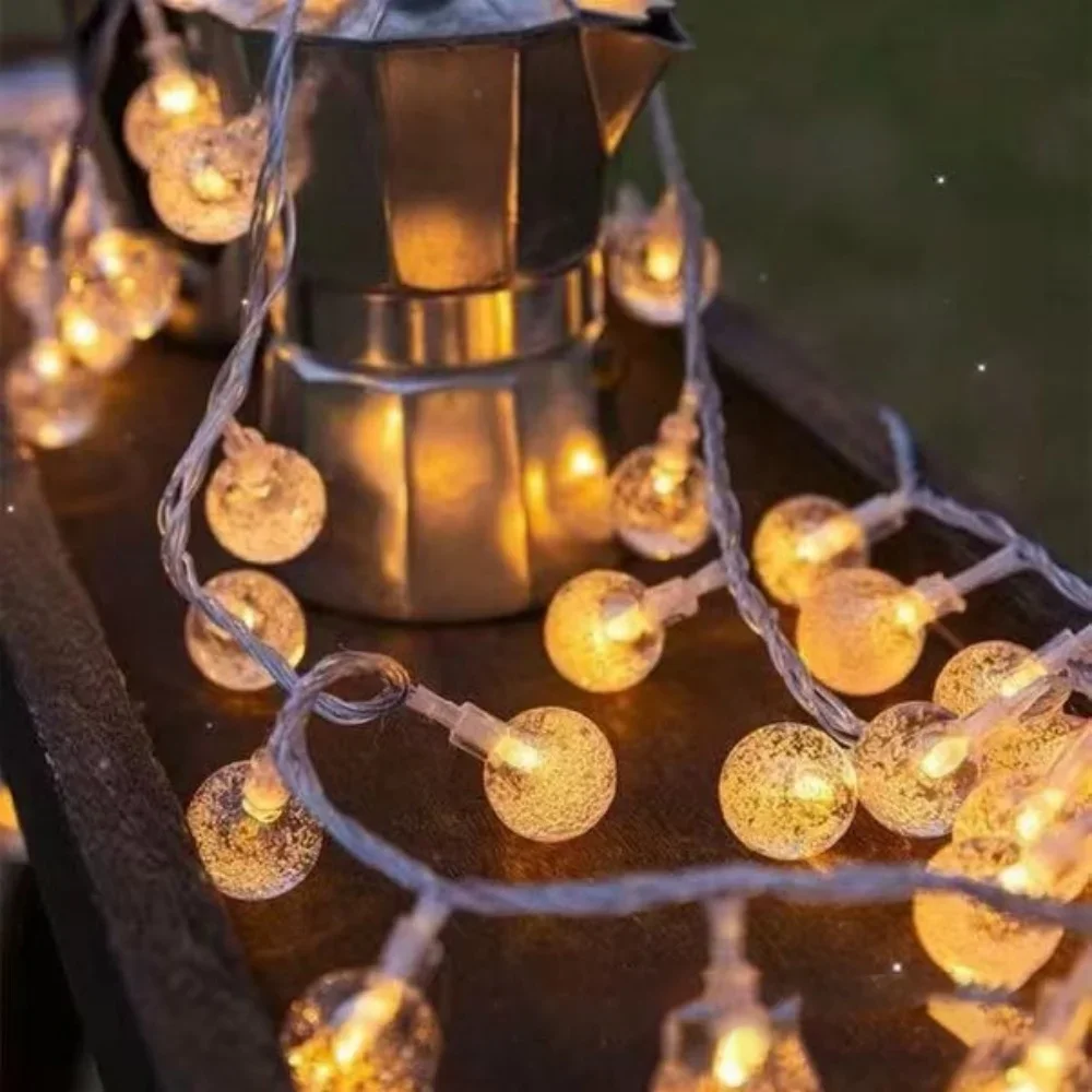 اكليل LED كريستال الكرة سلسلة ضوء عيد الميلاد حفل زفاف حديقة غرفة ديكور في الهواء الطلق التخييم جارلاند الجنية مصباح طاقة البطارية
