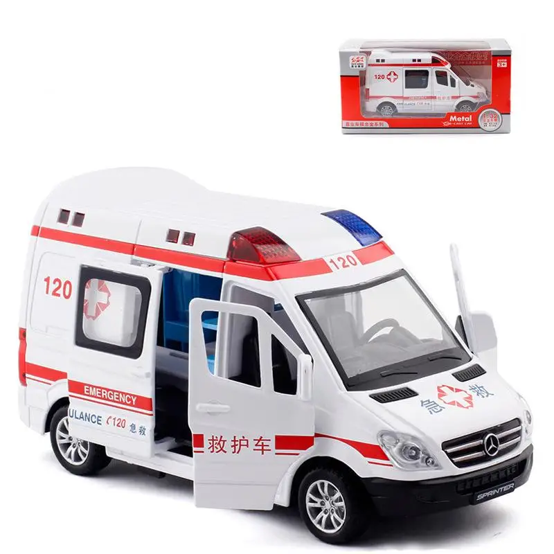

1:32 Hospital Simulation Ambulance Police Metal Cars Model Pull Back Sound and Light Alloy Diecasts & Toy Vehicles For Boy Gift