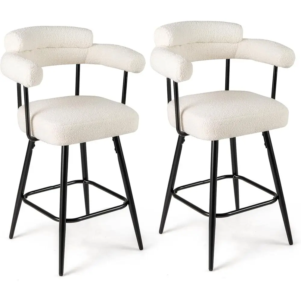 

Swivel Bar Stools Set o 2, 27" Counter Height Chairs with Curved Back & Arms, Metal Legs & ootrest, ern Upholstered Boucle Chair