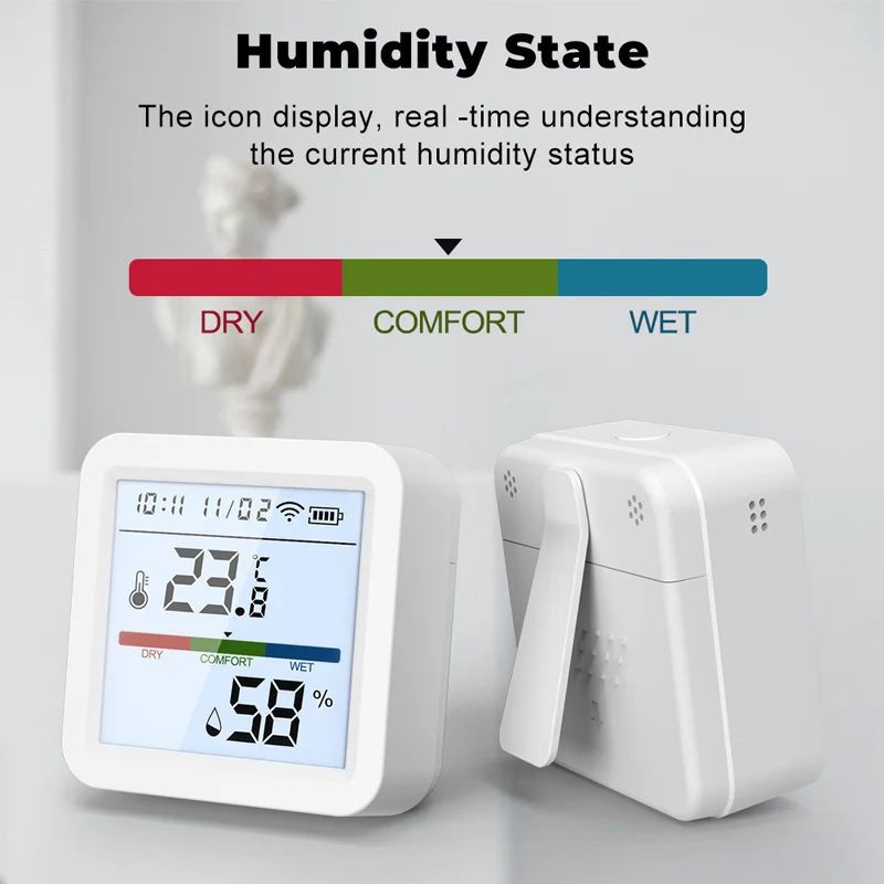 WIFI/Zigbee Graffiti Temperature and Humidity Detector Intelligent Linkage Sensor Backlight Supported APP Remote Control