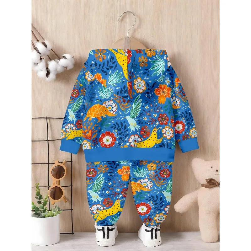 Kids Hoodie Jogger: Tropical Leopard Floral Print, Cherry Blossom Fairy Graphic, Savanna Cheetah Kids Tracksuit