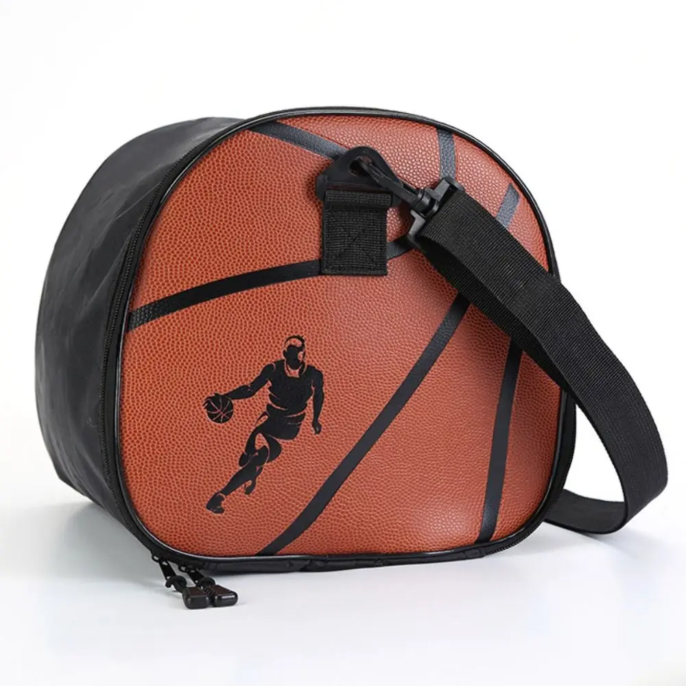 Large Capacity Basketball Pattern Bag Single Shoulder Zipper Pocket Crossbody Basketball Bag PU Adjustable Ball Storage Case