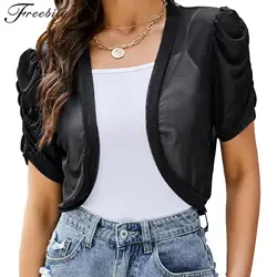 Thin Tulle Shawl Women's Shrug Summer Fashion Casual Beach Sunscreen Clothing Short Sleeve Women Cropped Tops Bolero Cardigan