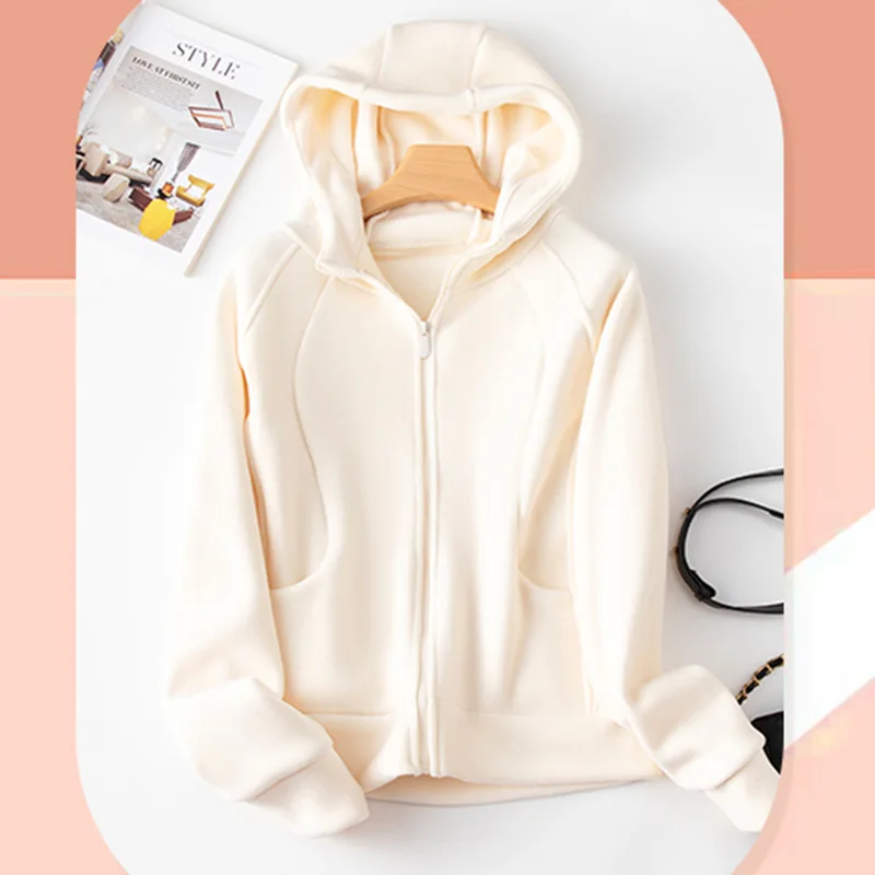 

Double-sided Velvet Windproof Warm Plus Velvet Hooded Sweatshirt Sports Slim Waist Zipper Jacket Women's Top