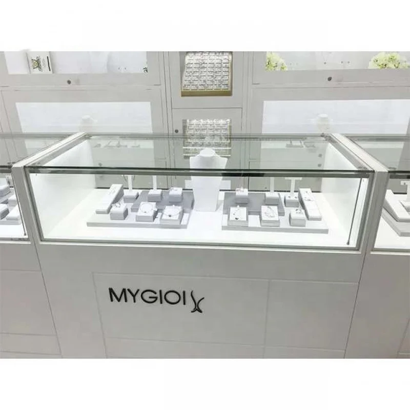 Custom, high-end jewelry showcase wooden jewelry cabinet with LED light modern jewelry shop counter design