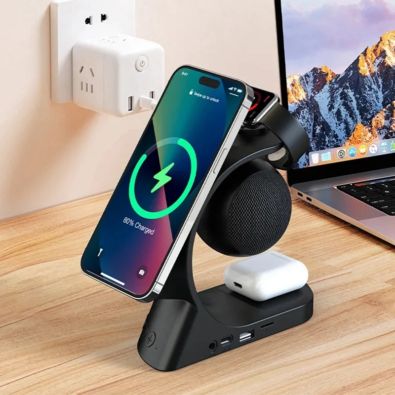5 In 1 Bluetooth Speaker Magnetic Wireless Charger 15W Fast Charge For Watch Earphone For Universal Mobile