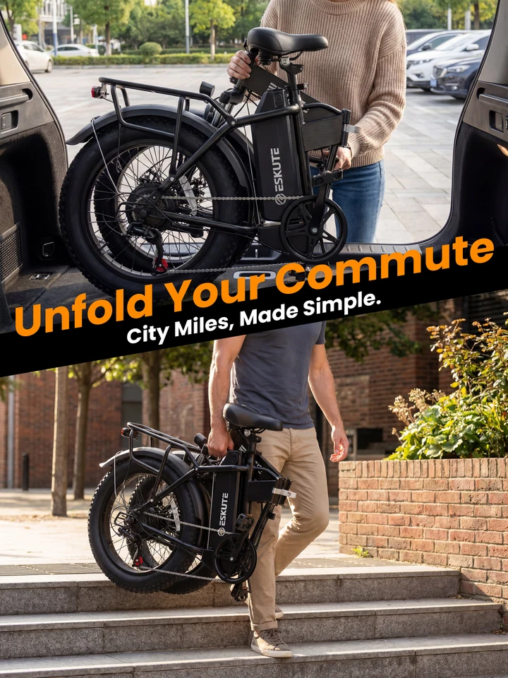 ESKUTE Electric Bike for Adults, 48V 20.8Ah Removable Battery, 20x4 Fat Tire Foldable Ebike with 1200W Peak Motor, Folding E Bike with 7‑Speed, 20+ MPH, up to 80 Miles, NFC Unlock image 8