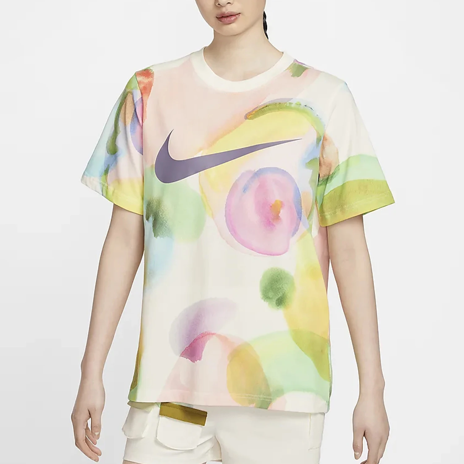 

Официальный оригинальный Nike 2024, новый женский модный повседневный дышащий принт с коротким рукавом HF6178-133