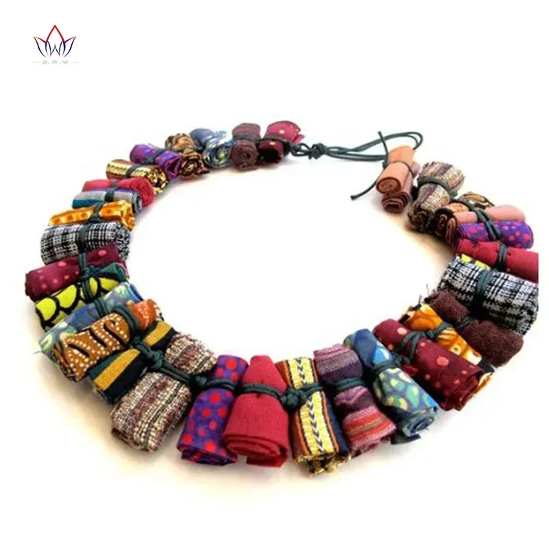 Unique African Women Jewelry Pure Handmade Statement Necklace Africa Printed Wax Fabric Accessories Necklaces WYA30