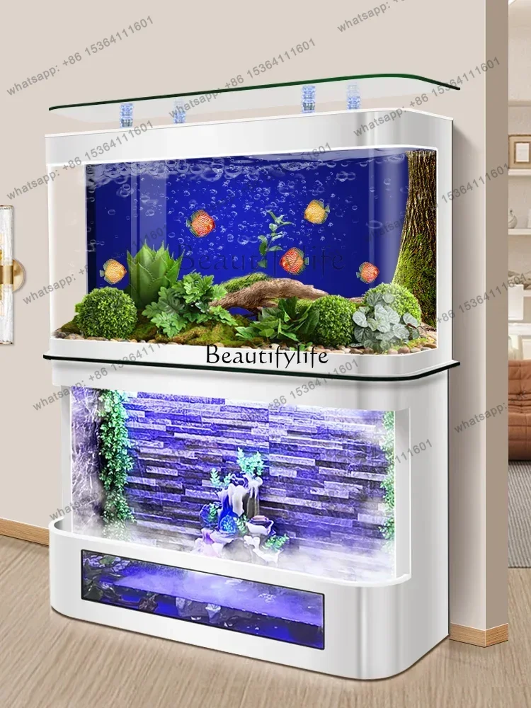 FG43-Living room partition water curtain wall fish tank large vertical glass ecological aquarium