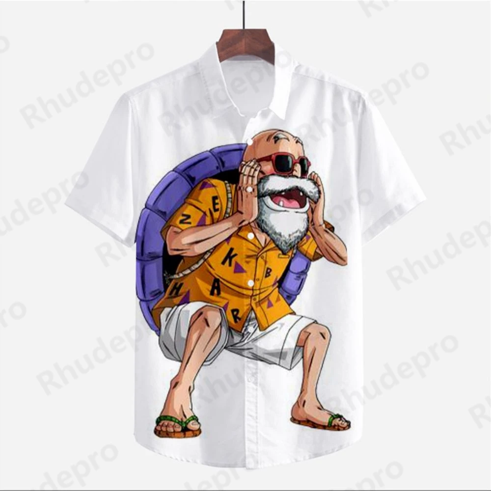 Men's Shirt 2024 Clothes Short Sleeve Dragon Ball Z Oversized Y2k Cool Super Saiya Summer Beach Style Streetwear Anime Cute