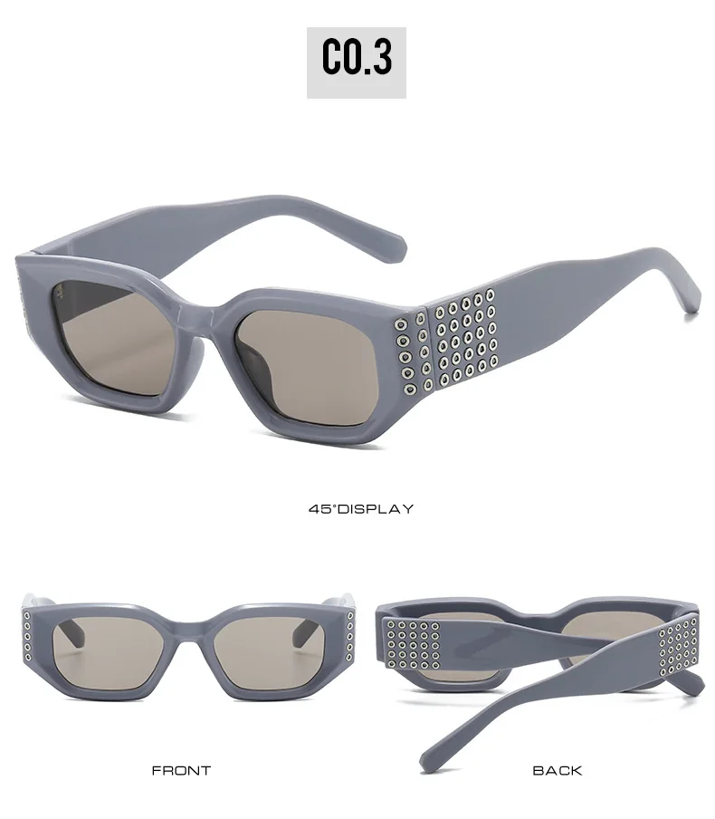 2026 Kleine Rechteckige Sonnenbrille für Damen mit Kreisverzierung, Europäischer Hip-Hop-Stil, Modische Straßenmode, UV400-Schutz – Detail 9