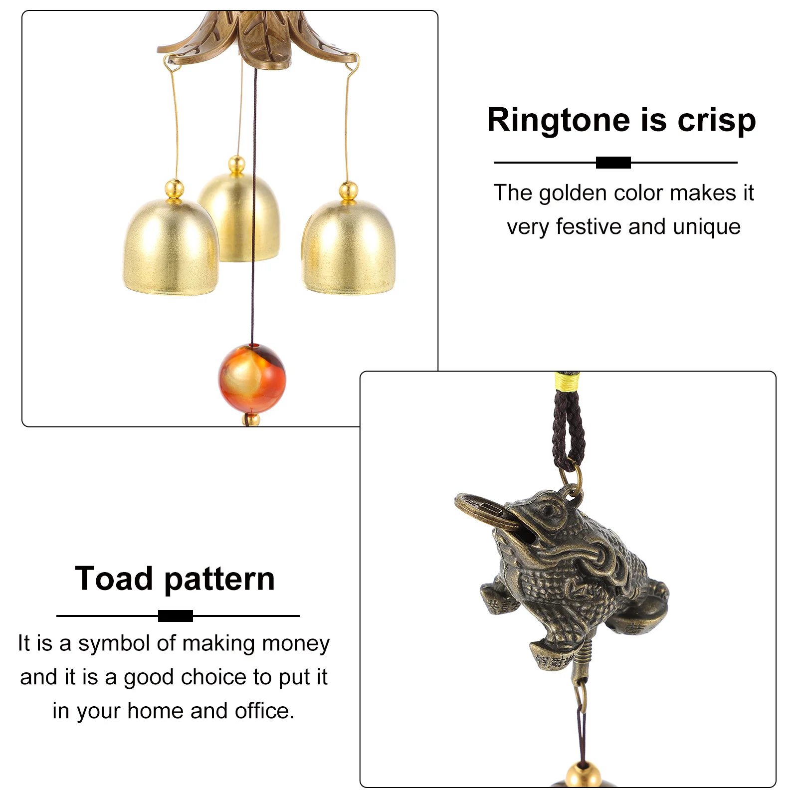

2Pcs Chinese Metal Golden Toad Wind Bells Decorative Hanging Wind Chimes Ornaments for Home Office Blessing Pendants