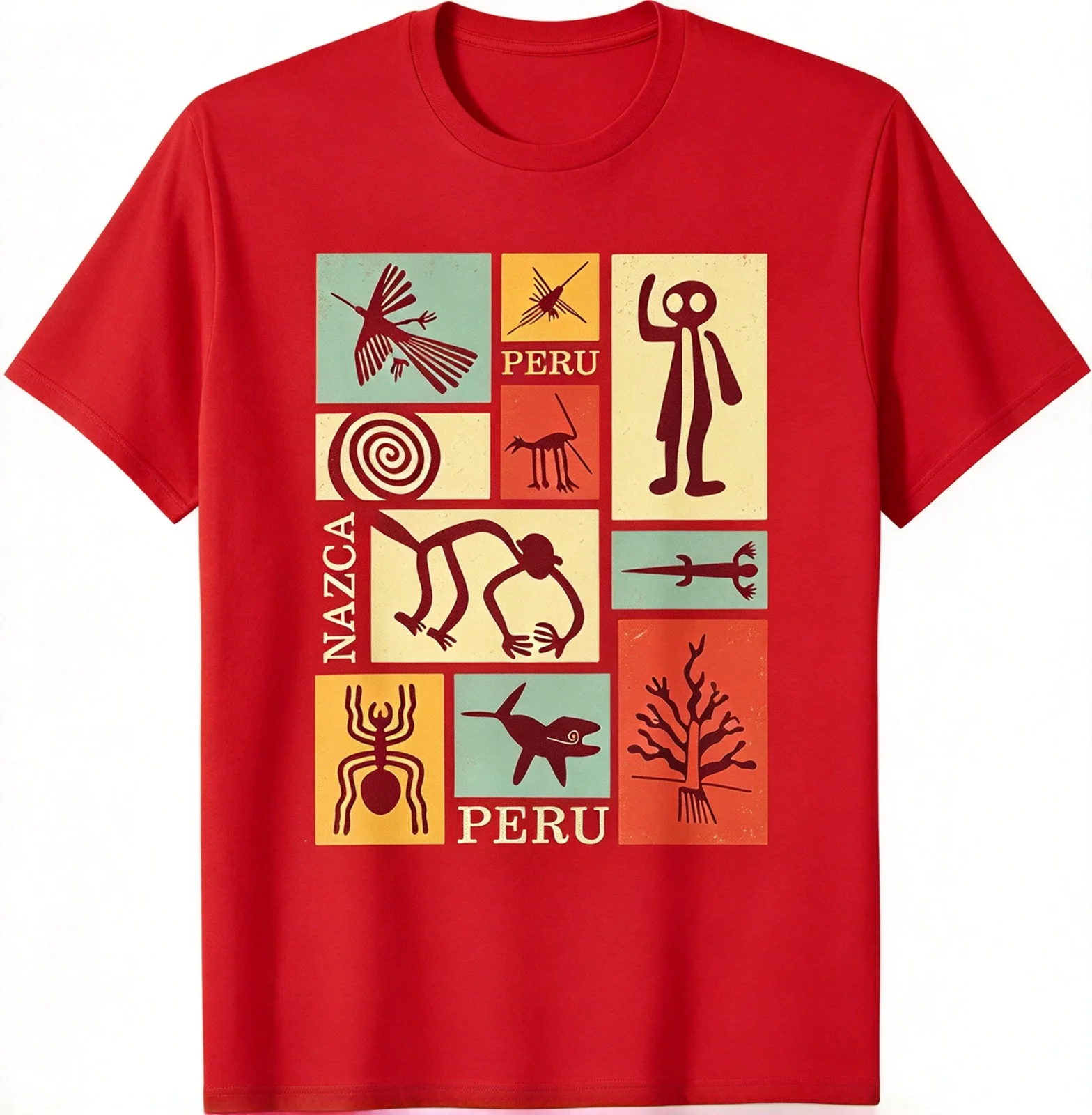 Nazca Lines - Peru Geoglyph Monkey Astronaut Spider Retro T-Shirt Festival Wear Clothes Women Clothing Graphic TShirts Camisetas