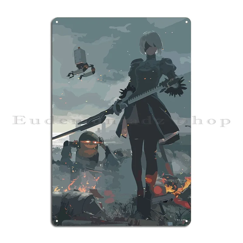 Nier Automata 2b Metal Sign Pub Wall Cave Designing Character Bar Cave Tin Sign Poster