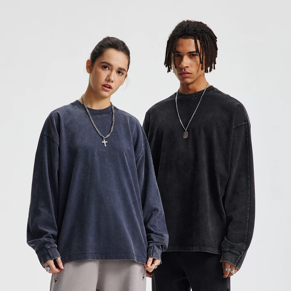 

Retro Washed Patchwork Men's T-shirt Oversized Punk Women Cotton T Shirts Fashion Casual Streetwear Long Sleeve New In Tops Tee