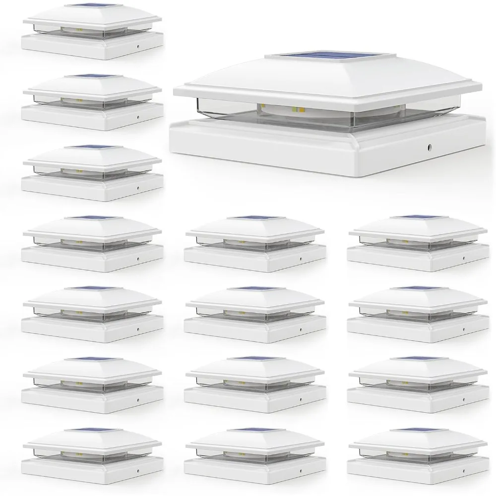 أضواء غطاء عمود الطاقة الشمسية، 16 حزمة 2-وضع مشرق 5x5 الفينيل سياج آخر قبعات أضواء الشمسية في الهواء الطلق مقاوم للماء حديقة فناء سياج سطح السفينة