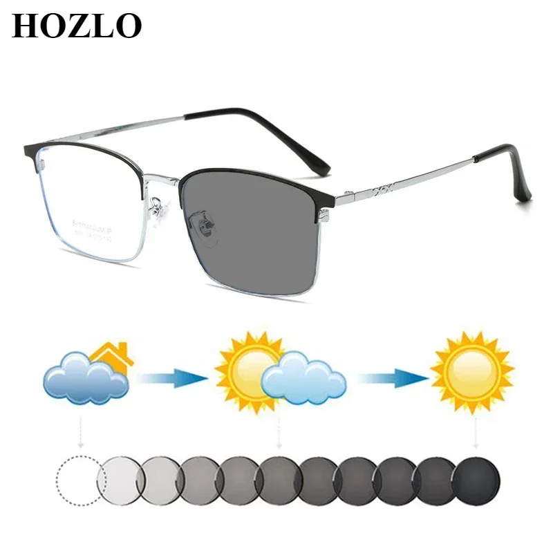 Unisex Rectangle Metal Photochromic Reading Sunglasses Women Men Business Hyperopia Farsighted Spectacles Custom Dark Glasses