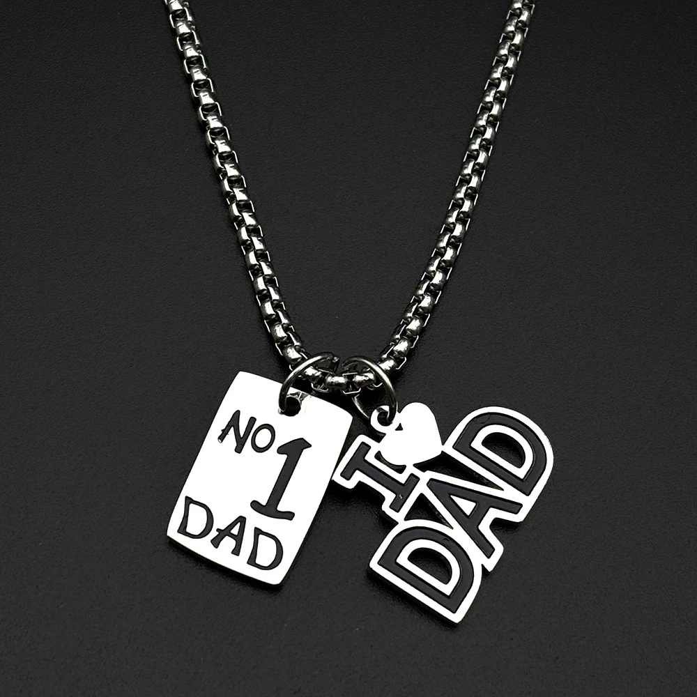 Ich liebe Papa Vatertagsgeschenk Kette Edelstahl Silberfarben Nr. 1 Papa Hundemarken-Anhänger Geburtstag Liebe zum Vater ausdrücken Halskette Schmuck – Detail 5