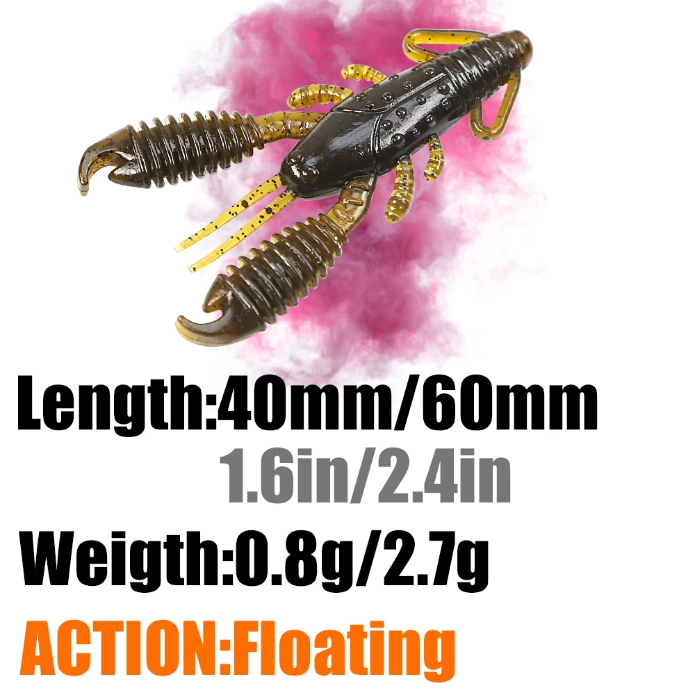 B&U Floating 40mm/60mm Craws Lure for Bass Soft Lure Fishing Lures shrimp Scent Lobster Soft Plastic Lure Fishing Lures