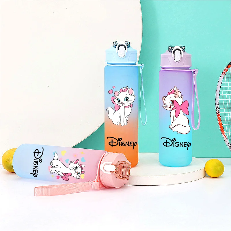 Disney Marie Cat Gradient Color Plastic Straw Cup Portable Outdoor Sports 750ml Large Capacity Cartoon Childrens Drinking Cup