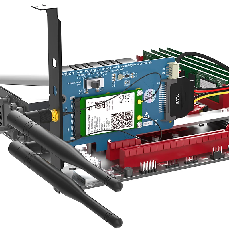 Mini PCIE para PCI Express X1 Adaptador de Rede Sem Fio com Slot SIM, 2 Antenas, Suporte Bluetooth, 3G, 4G, LTE, Módulo WiFi para Desktop