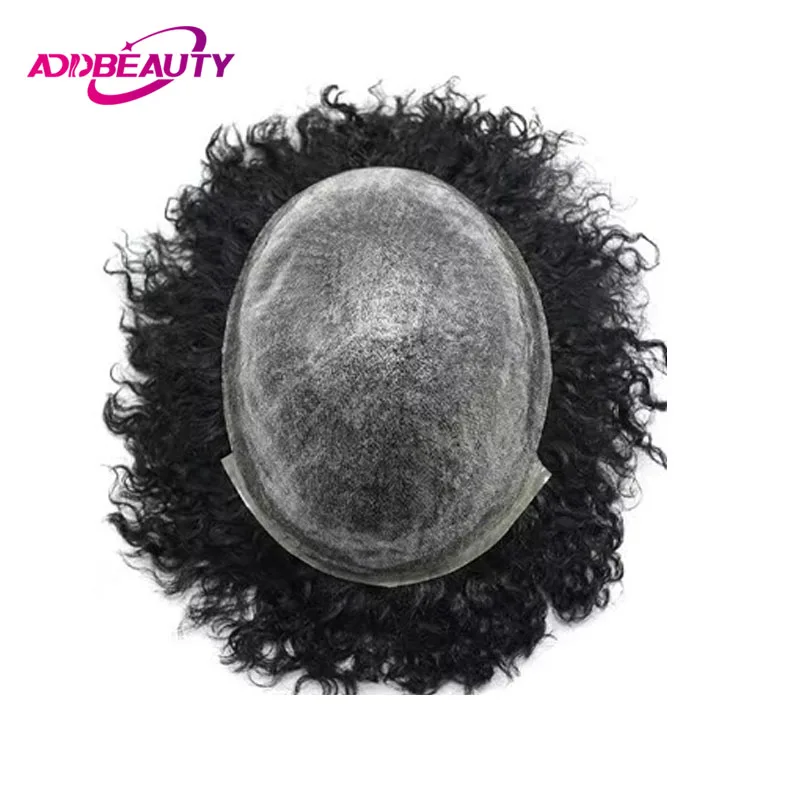 ISKIN Men Toupee Human Hair Curly Thin Skin PU Men's Capillary Prosthesis With Knots Indian Remy Hair System Unit Natural Wigs