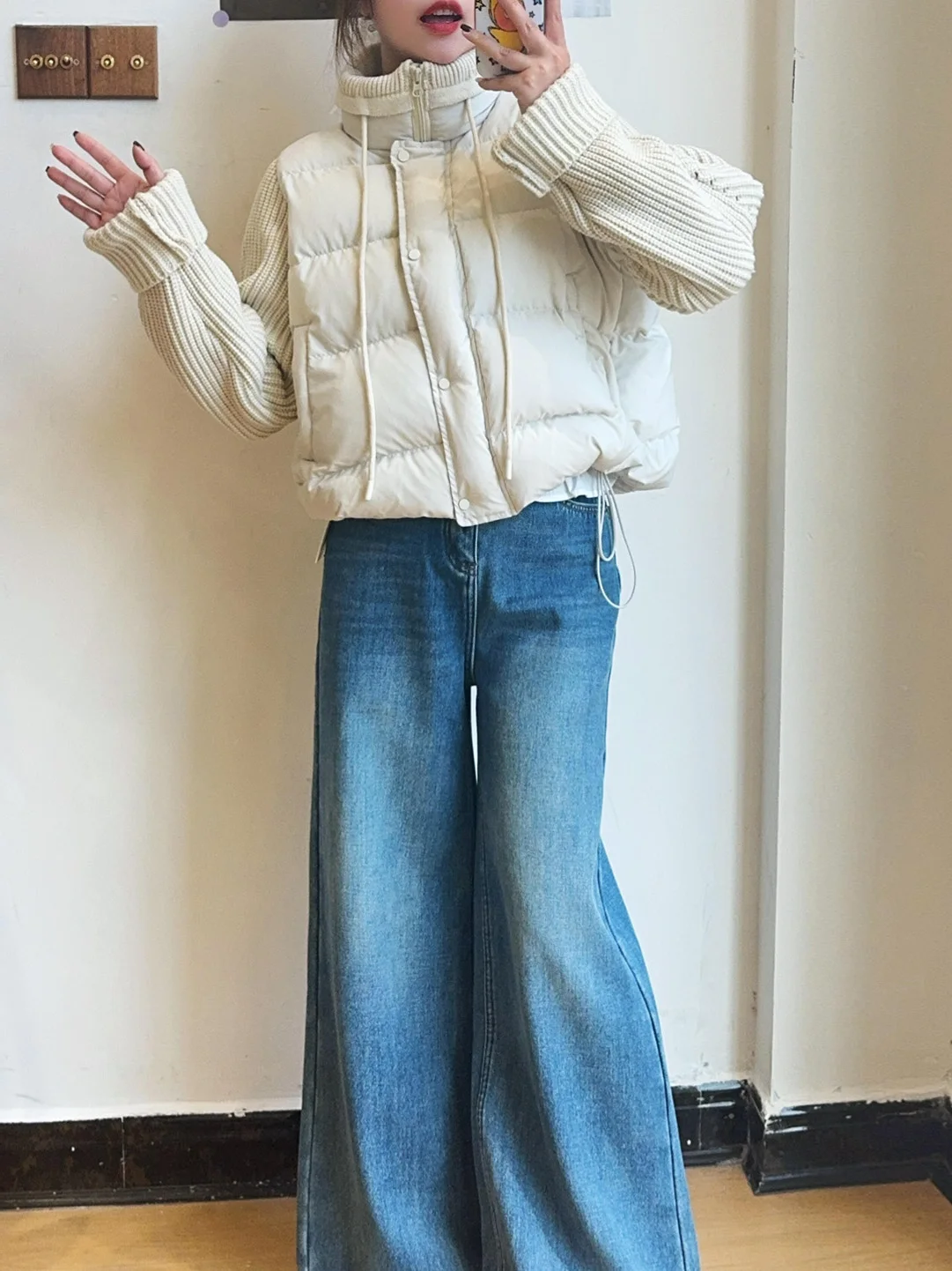 

Thickened Knitted Casual Style Patchwork Sleeve Stand Collar Winter Cotton Jacket Fashionable Korean Version Leisure Outerwear