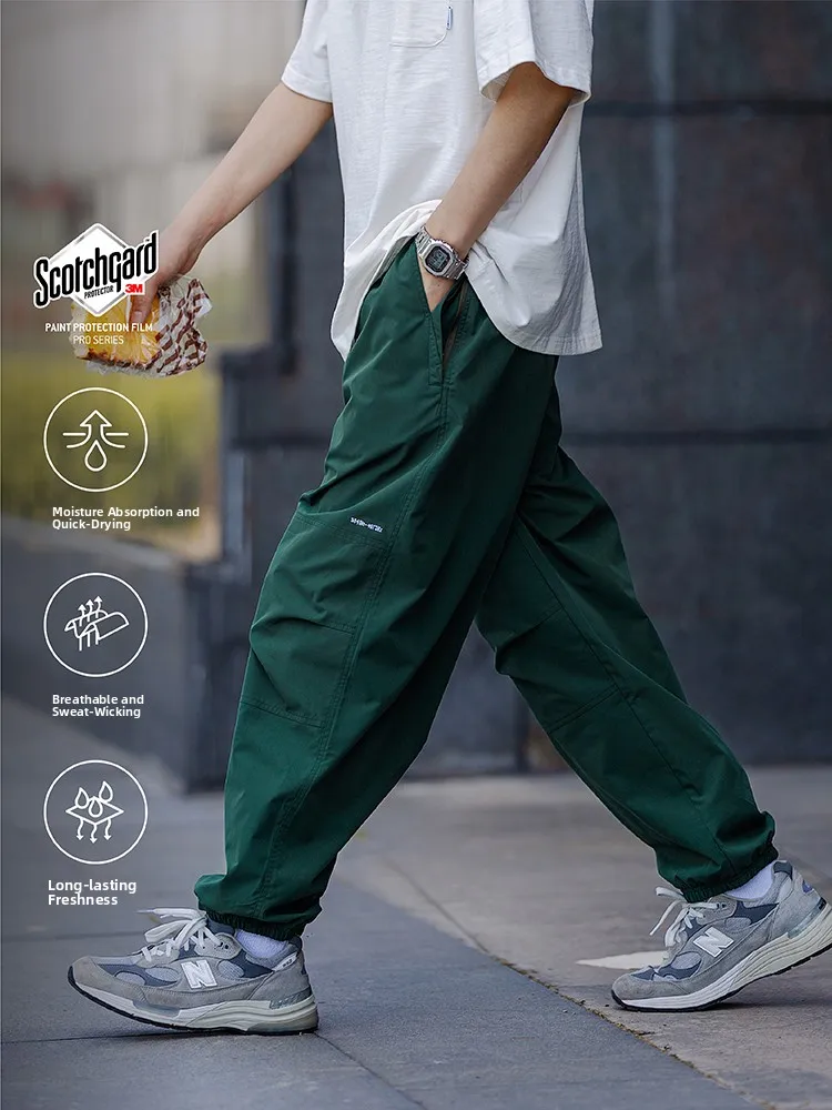 

Restick Men's Loose Fit Cargo Pants Wet-Dry Quick Dry Green Spring Summer Casual Trousers Breathable Comfortable Workwear