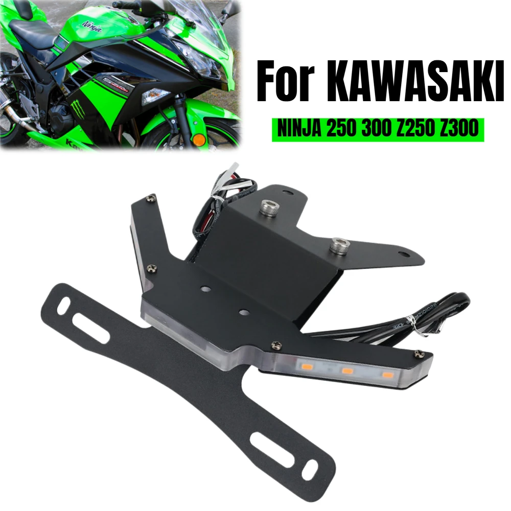 

For KAWASAKI NINJA 250 300 Z250 Z300 2013-2018 Motorcycle License Plate Holder LED Turn Signa Tail Tidy Fender Eliminators