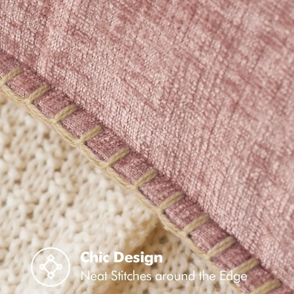 Pink Decor Cute Throw Pillow Covers Chenille Soft Plush Velvet Square Cushion Cases with Stitched Edge Solid Pillow Home Decor