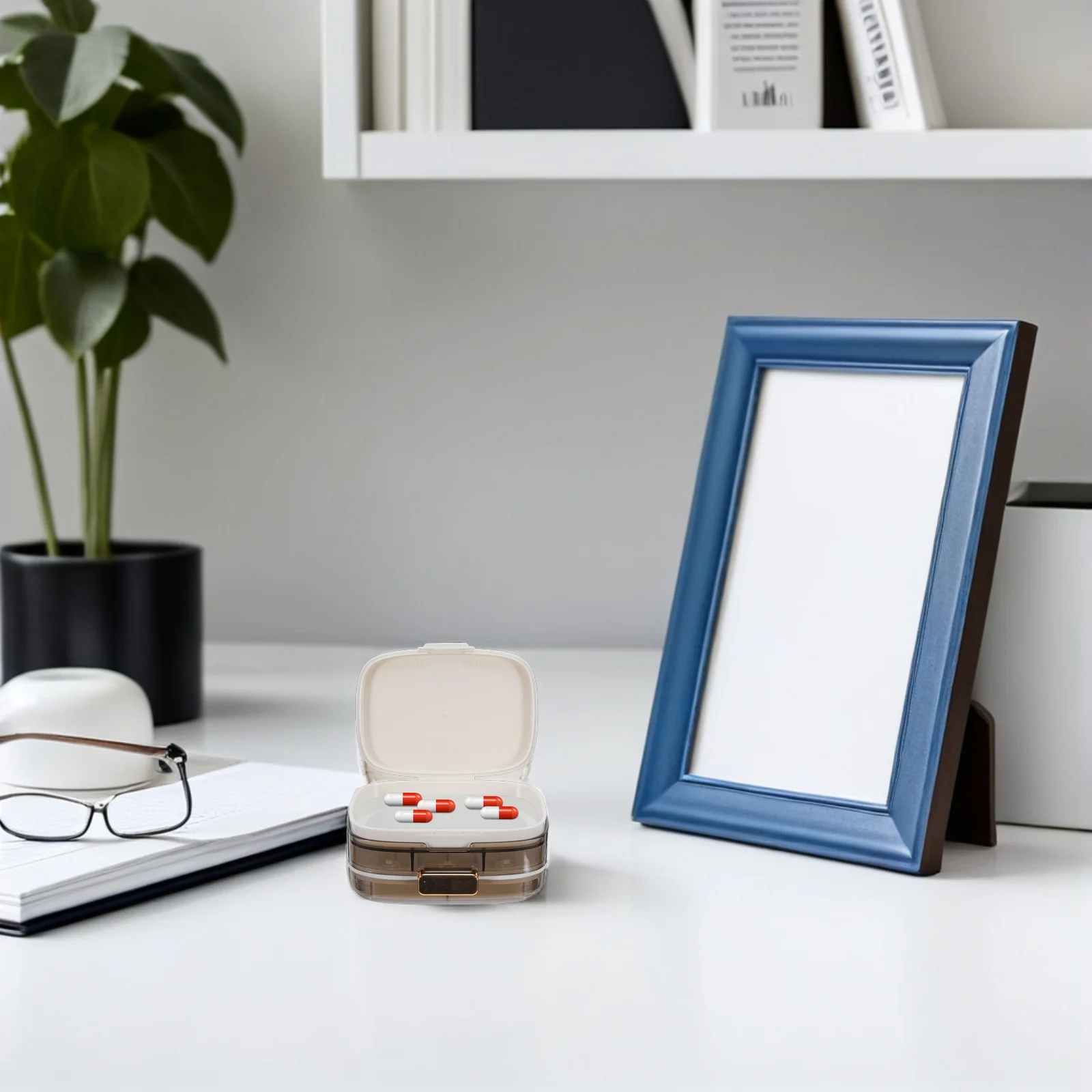 

Compact Weekly Pill Organizer 7 Compartments Double Tier Airtight Container for Pills Tablets Vitamins Portable Storage Solution