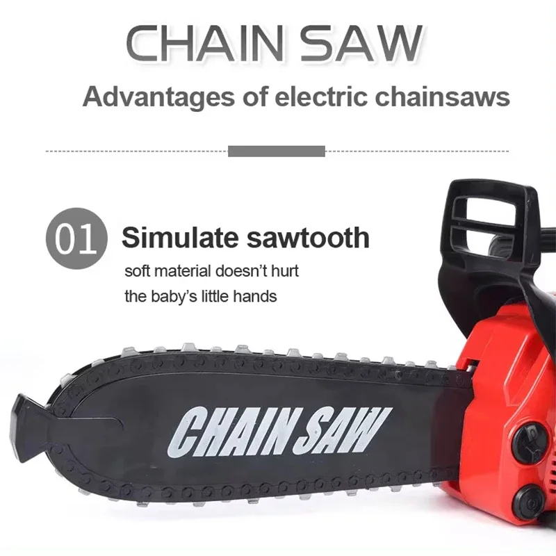 Big Size Kids Electronic Chainsaw Pretend Play Toy with Power Rotating Chain Sound Electric Repair Tool for Boys