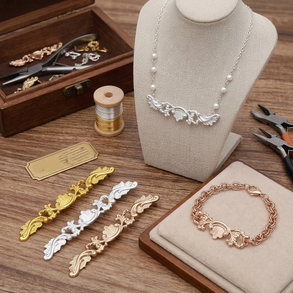 20pcs 7x78mm Brass Filigree Wraps Flower Connectors Metal Crafts Gift Decoration DIY Findings Jewelry Making