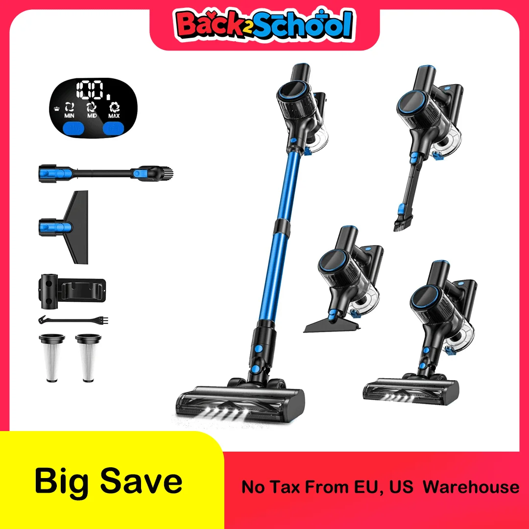 مكنسة كهربائية محمولة باليد، شفط 40 كيلو باسكال، مكنسة كهربائية مضادة للتشابك مع شاشة LED، مكنسة كهربائية لاسلكية محمولة للمنزل/الأرضية