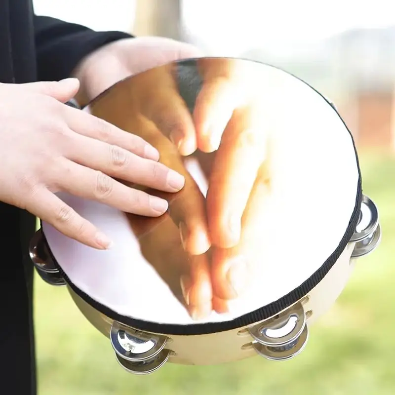 8 بوصة الدف الخشبي باليد الدف طبل جرس قرع آلة موسيقية الأطفال التعليمية KTV حفلة ألعاب أطفال