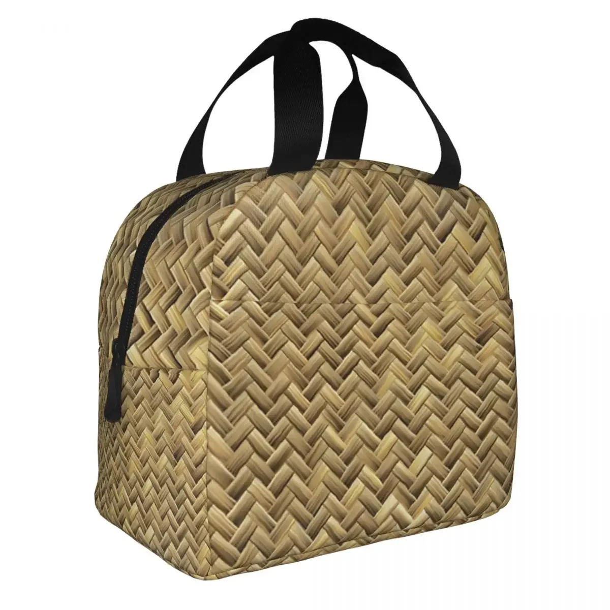 

Basketweave Wicker Pattern Lunch Bento Bags Portable Aluminum Foil thickened Thermal Cloth Lunch Bag for Women Men Boy