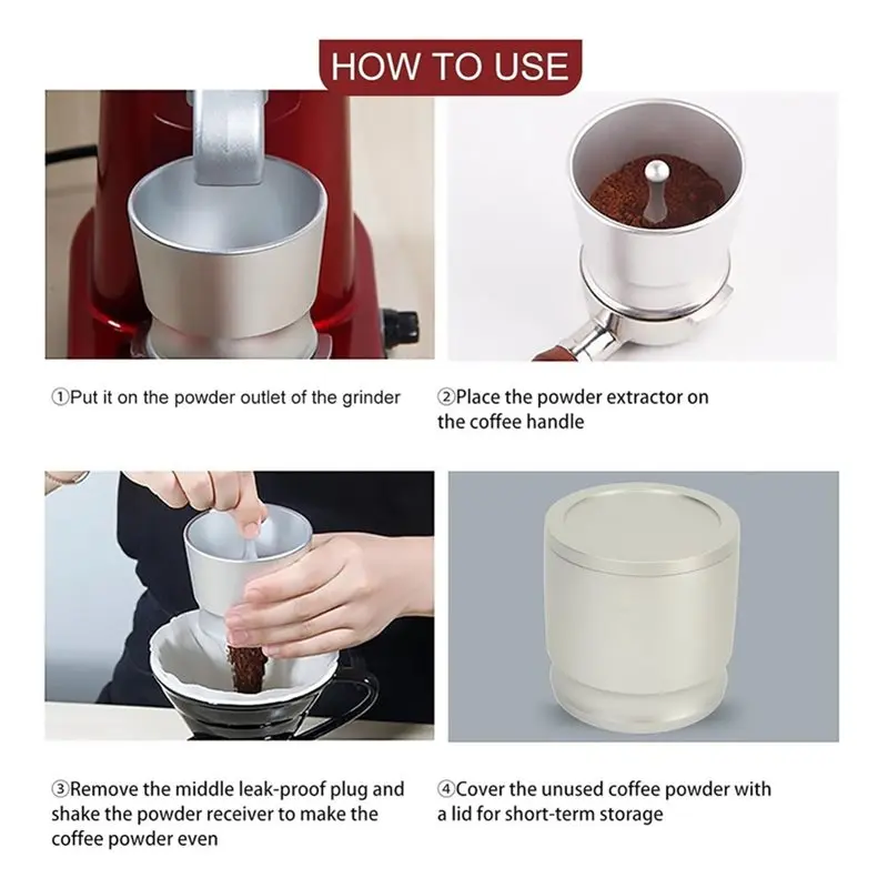 AA94-Aluminum Alloy 58Mm Espresso Powder Receiver Container, Coffee Dosing Ring, Silver Anti-Dust Press Cup