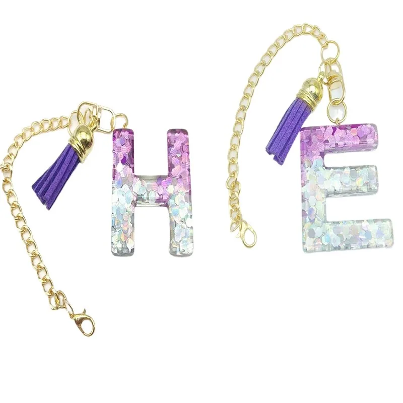 Initial Pendant Accessories For Water Bottle Glass Handle Pendant Cup Chain Purple Letter Arcylic Chaveio Jewelry Women Men Gift