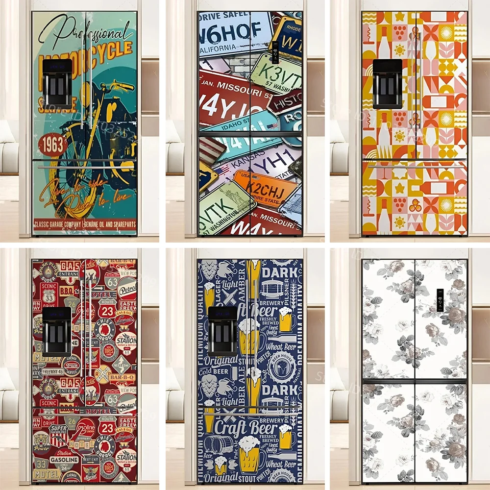 

Ретро плакат с граффити, наклейки на дверь холодильника, водостойкая плитка из ПВХ, цветочный узор, обертка на дверь холодильника, кухонный декор