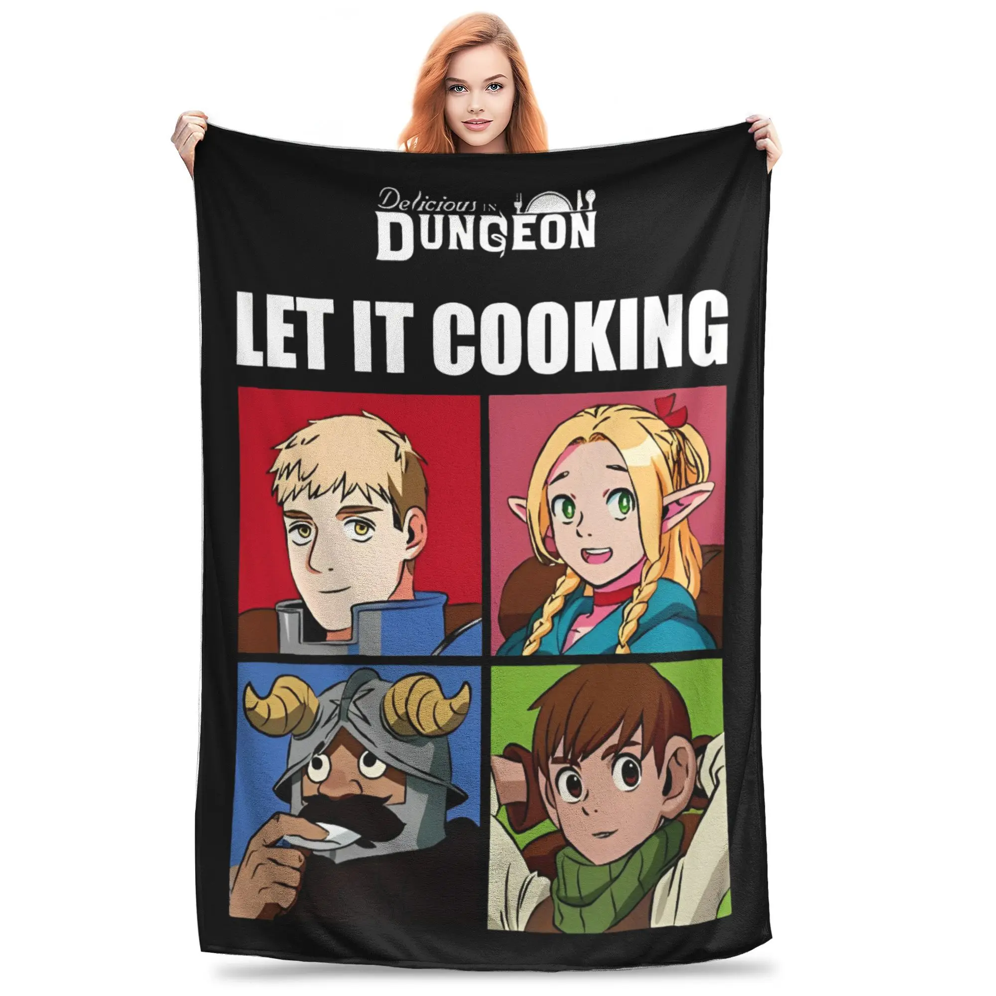 Delicious in Dungeon Anime Blanket Multiple Sizes Warm Cozy Fluffy Senshi Marcille Laios Chilchuck Throw Blankets for Couch