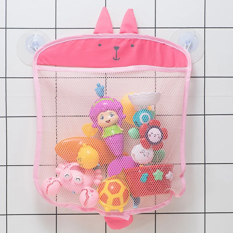 Nuevo bolso de malla para baño de bebé, diseño de ventosa para juguetes de baño, cesta para niños, formas de animales de dibujos animados, tela, juguetes de arena, bolsa de red de almacenamiento
