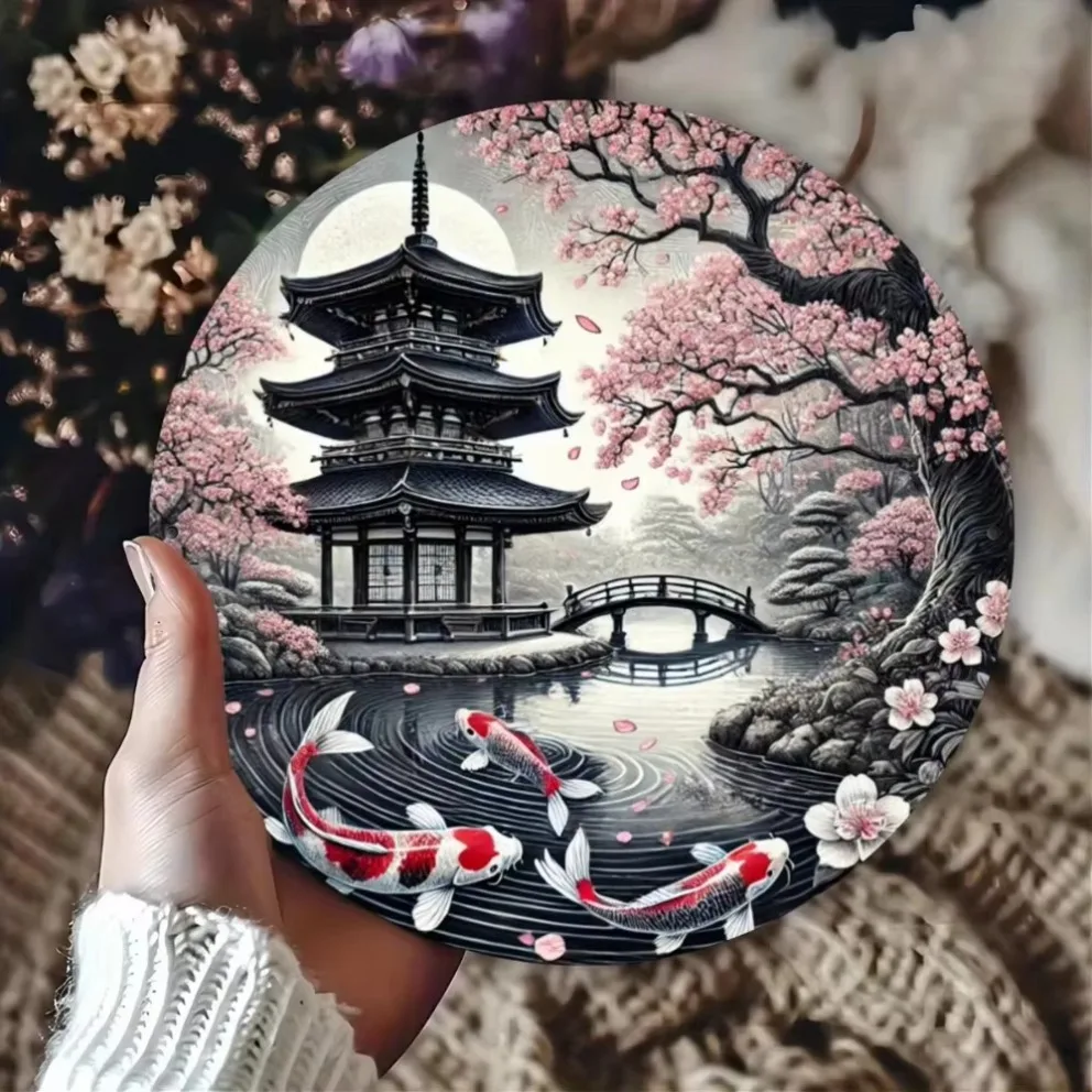 2D -Temple Garden Koi Fish Metal Art Sign - Print Iron Wall Decor -  Perfect Gift for Art Lovers & Home Decor Enthusiasts