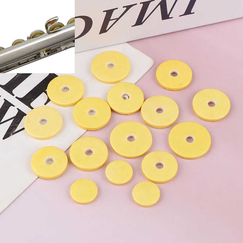 16Pcs/Set Flute Key Pads Yellow Cork Pad Different Sizes Leather Cushion Flute Pads Woodwind Musical Instrument Accessories