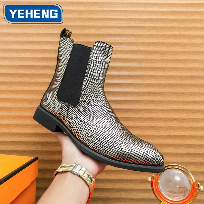 

Роскошные модные ботильоны «Челси» золотого, серебряного цвета, роскошные дизайнерские мужские слипоны, повседневные свадебные туфли на высокой платформе, Zapatos Hombre