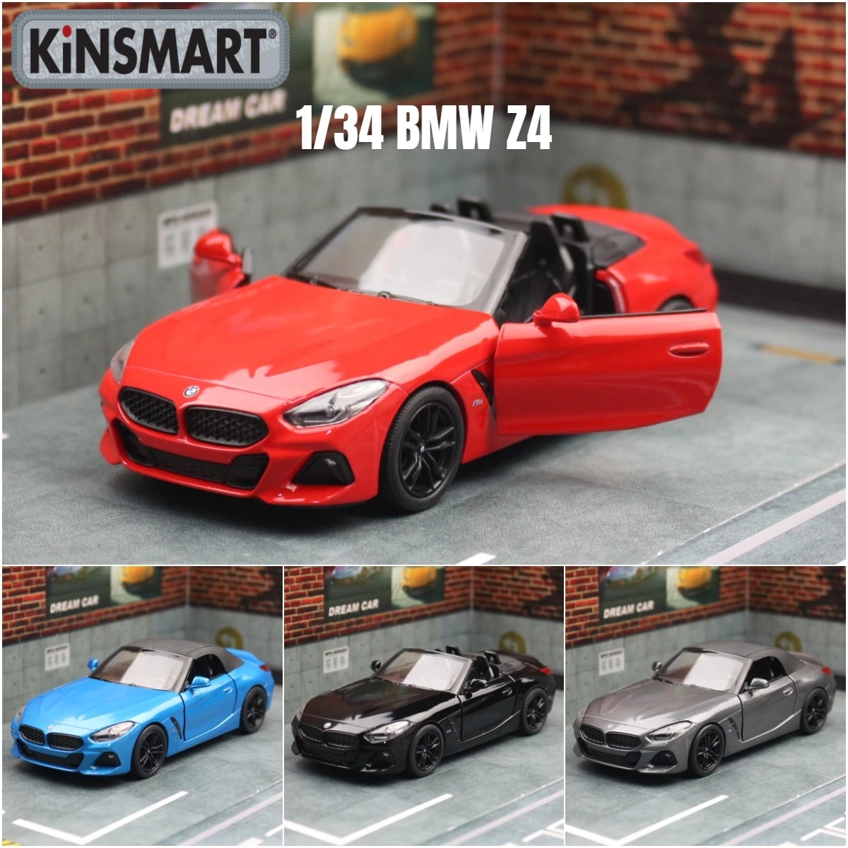 KinNSMART 장난감 자동차 모델 1/34 BMW Z4 M40i 로드스터 컨버터블 합금 다이캐스트 미니어처 차량 컬렉션, 어린이 남아용 선물