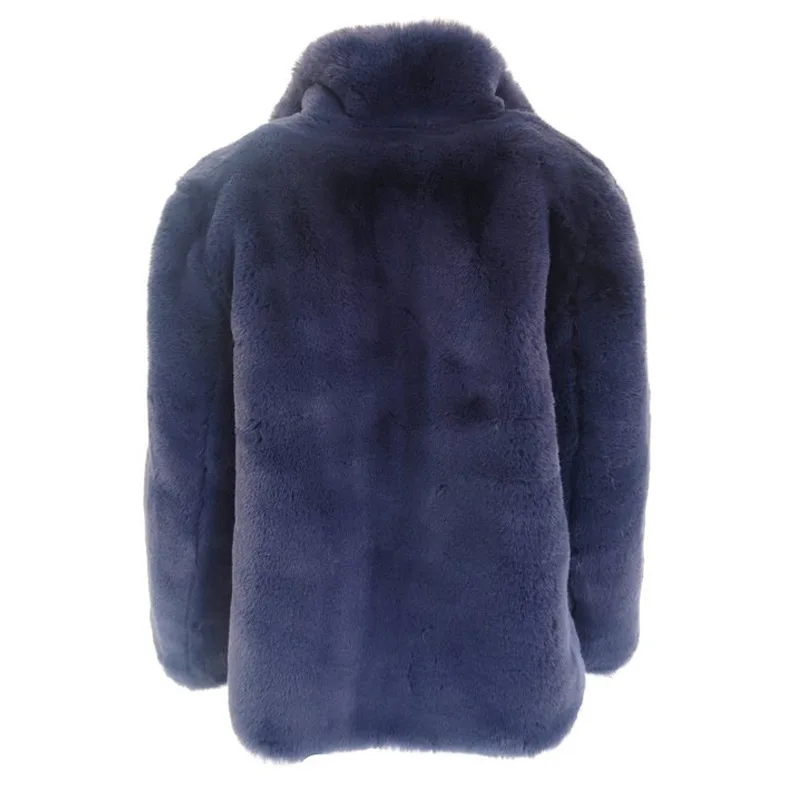 2021 New European and American Women's Clothing Rabbit Fur Jacket Artificial Fur Blue Lapel Medium Haining Fur Wholesale