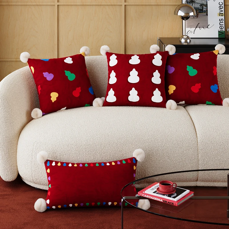 

Red New Year Decorative Pillowcase with Core Sofa Living Room High-End Feeling Cushion Bedroom Bedside Decorative Pillow Back...