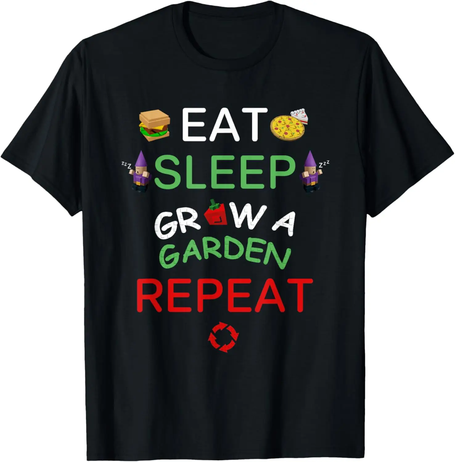 Eat Sleep Grow A Garden Repeat Player Cotton T-Shirt New in Tops & Tees Harajuku Anime Clothes Graphic T Shirts Game Products