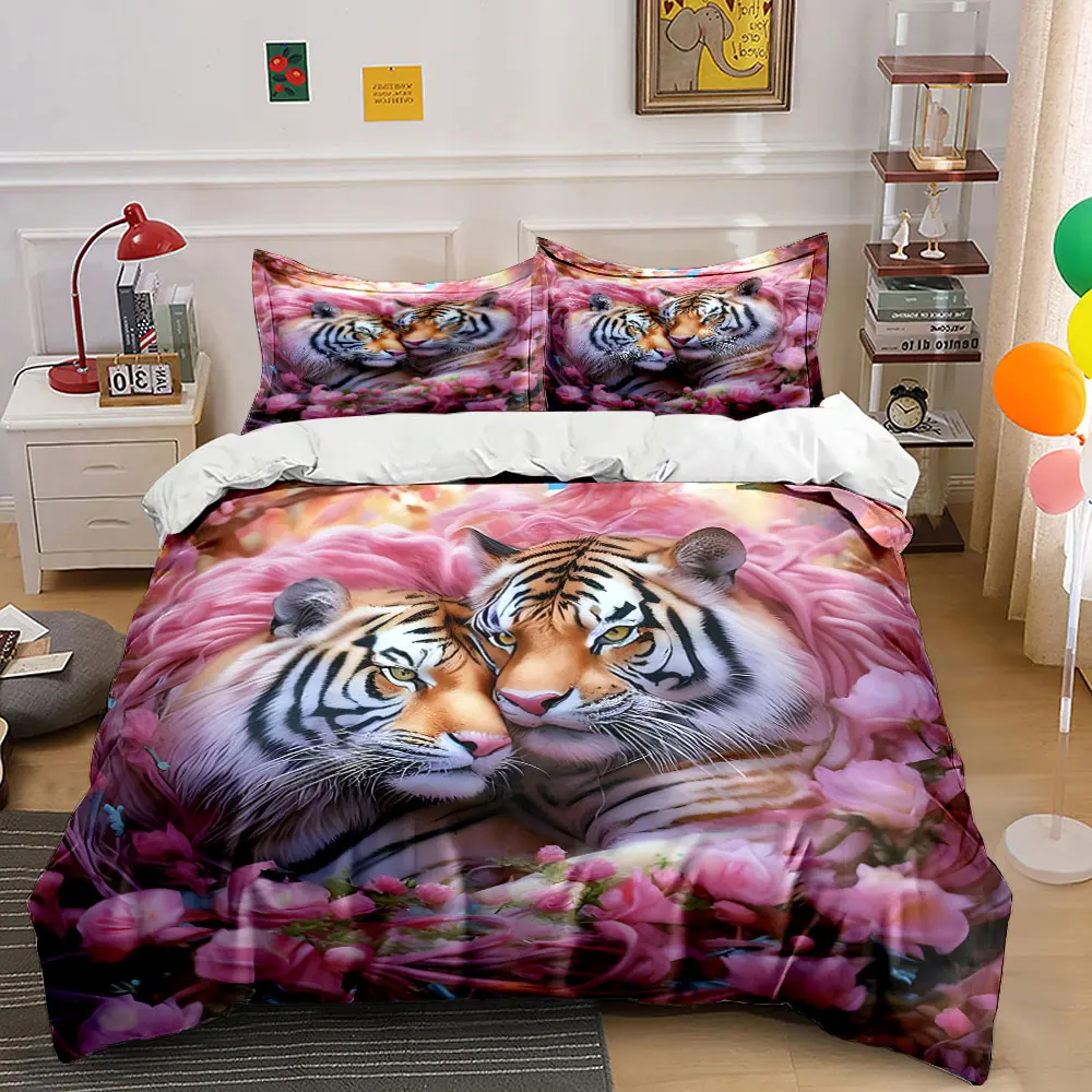 Romantic Tiger-Themed Gift Set kid's and adults' bedroom decor, Exquisite three-piece bedding set gift